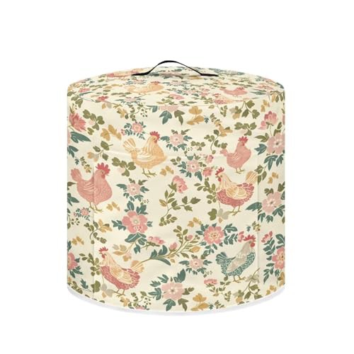 NETILGEN Insulated Pressure Cooker Appliance Cover, Also Fit for Rice Cooker, Air Fryer and Crock Pot, 8 Qt Dust Cover with Pocket for Spoon/Cooking Utensils/Recipes, Rooster Floral Retro
