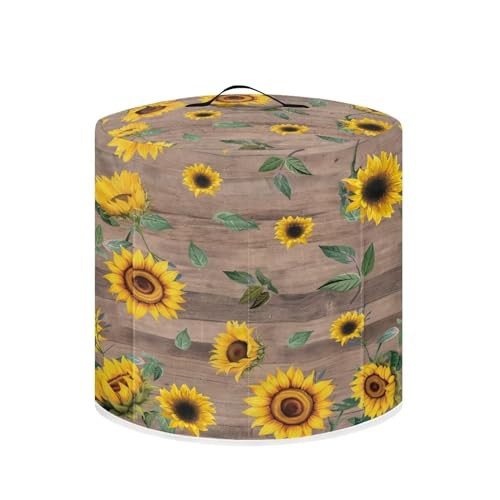 NETILGEN Insulated Pressure Cooker Appliance Cover, Also Fit for Rice Cooker, Air Fryer and Crock Pot, 3 Qt Dust Cover with Pocket for Spoon Cooking Utensils Recipes, Sunflower Rustic Wood Grain