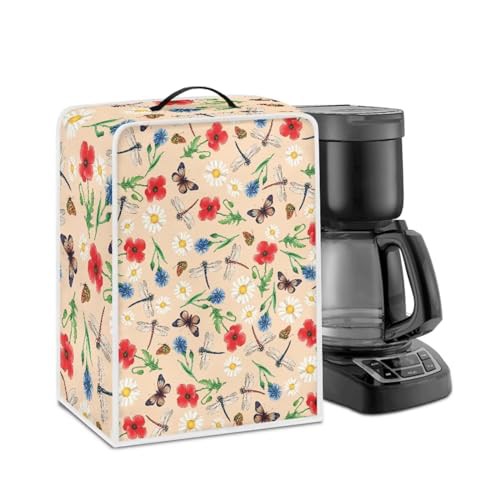 NETILGEN Coffee Maker Cover with Top Handle Polyester Durable Kitchen Small Appliance Cover Dust Protection Stain Resistant Fingerprint Protection Universal Size, Butterfly Dragonfly Floral
