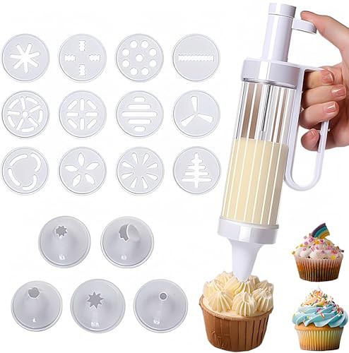 Cake Decorating Icing Decorating Tool with 6pcs Piping Nozzles and 12 Biscuit Mold, Versatile Practical Icing Piping Kit, Reusable Cookie Press Tool Cake Decoration for Kitchen, Home, Baking Lover