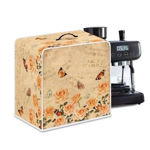NETILGEN Coffee Maker Dust Cover Kitchen Countertop Appliances Cover Stain-Proof Dustproof Cover Universal Size for Home Indoor Office Kitchen Bar Cafe Decoration, Rose Butterfly Retro