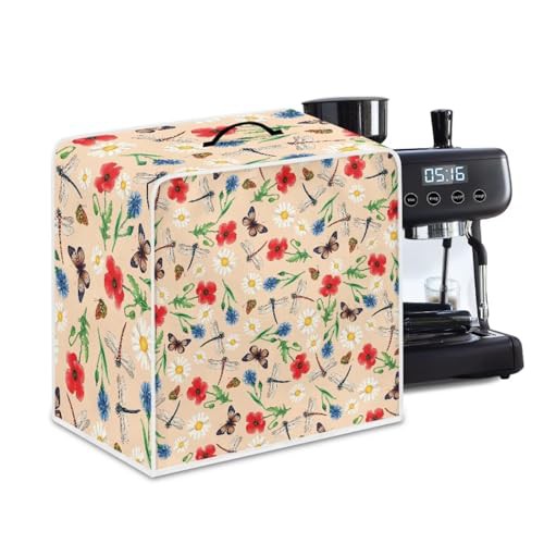 NETILGEN Coffee Maker Cover with Top Handle Polyester Durable Kitchen Small Appliance Cover Dust Protection Stain Resistant Fingerprint Protection Universal Size, Butterfly Dragonfly Floral