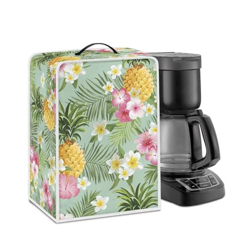 NETILGEN Coffee Maker Dustproof Cover Protective Cover Stain Resistant Dustproof Kitchen Small Appliance Cover with Top Handle for Home Indoor Decor, Pineapple Hibiscus Leaf