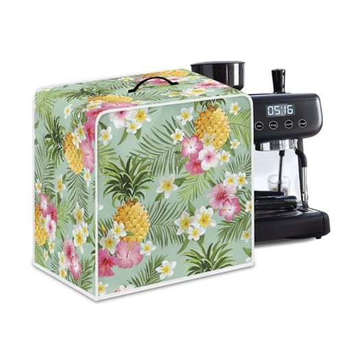 NETILGEN Coffee Maker Dustproof Cover Protective Cover Stain Resistant Dustproof Kitchen Small Appliance Cover with Top Handle for Home Indoor Decor, Pineapple Hibiscus Leaf