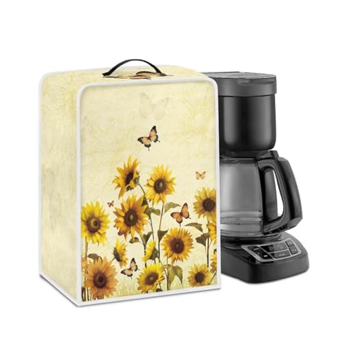 NETILGEN Kitchen Coffee Maker Dust Cover Stain Resistant Protector with Top Handle Design Heat-Resistant Dust Protection Anti-scratch for Juicer Cover Food Processor, Sunflower Butterfly Yellow
