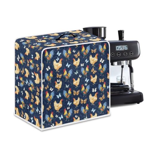 NETILGEN Coffee Maker Cover Fits for Most Standard Coffee Machines, Polyester Foldable Keep Coffee Machine Free From Dust Fingerprint Oil-Stain Dust Resistant Protector, Rooster Blue Butterfly