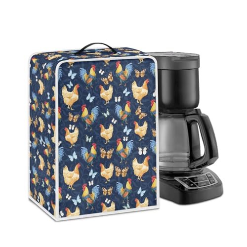 NETILGEN Coffee Maker Cover Fits for Most Standard Coffee Machines, Polyester Foldable Keep Coffee Machine Free From Dust Fingerprint Oil-Stain Dust Resistant Protector, Rooster Blue Butterfly