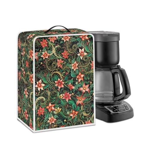 NETILGEN Coffee Maker Dustproof Cover Fingerprint Protection Heat-Resistant Durable Easy Clean Coffee Machine Cover Universal Fits for Most Standard Coffee Makers, Retro Poinsettia Flower