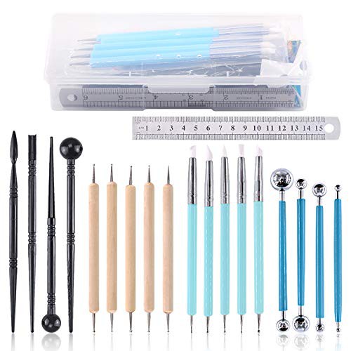 Swpeet 19Pcs Modeling Clay Sculpting Tools Kits, Ball Stylus Tool, Pottery Tools, Plastic Clay Tools, Sculpting Kit for Making Modeling Clay Cake Fondant Decoration, Clay, Ceramics
