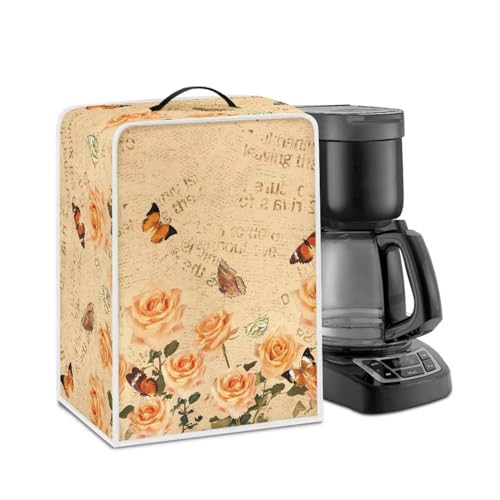 NETILGEN Coffee Maker Dust Cover Kitchen Countertop Appliances Cover Stain-Proof Dustproof Cover Universal Size for Home Indoor Office Kitchen Bar Cafe Decoration, Rose Butterfly Retro