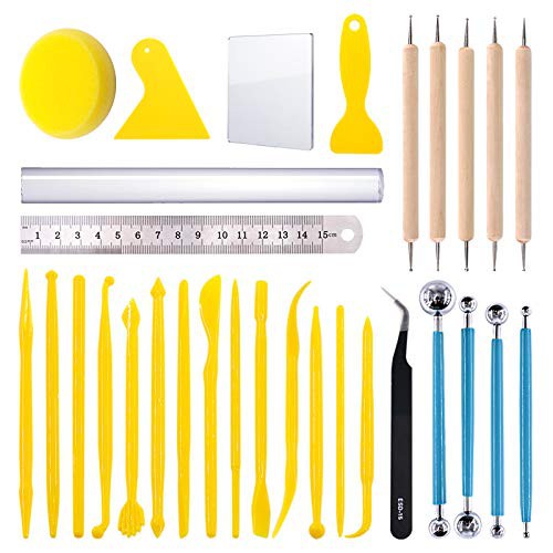 Swpeet 22Pcs Modeling Clay Sculpting Tools Kits, Ball Stylus Tool, Pottery Tools, Rubber Tip Pens, Plastic Clay Tools, Sculpting Kit for Making Modeling Clay Cake Fondant Decoration,Clay,Ceramics
