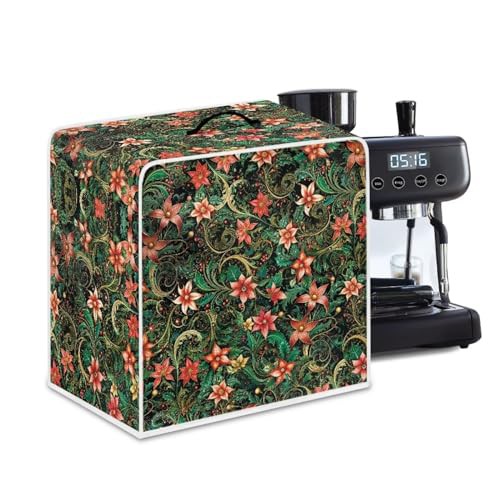 NETILGEN Coffee Maker Dustproof Cover Fingerprint Protection Heat-Resistant Durable Easy Clean Coffee Machine Cover Universal Fits for Most Standard Coffee Makers, Retro Poinsettia Flower