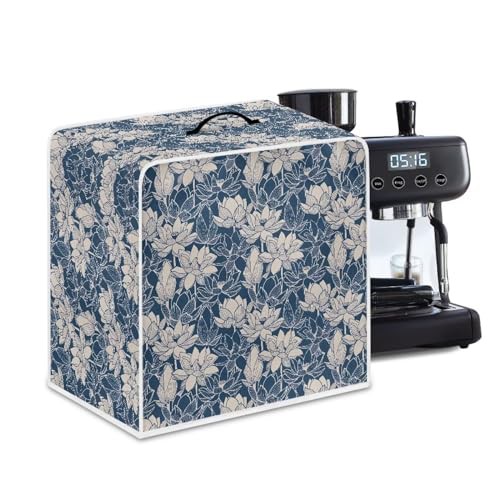 NETILGEN Coffee Maker Cover with Top Handle Design Polyester Kitchen Small Appliance Cover Dust Protection Stain Resistant Fingerprint Protection Universal Size, Blue Lotus Flower