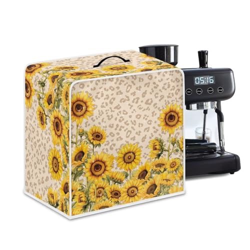 NETILGEN Kitchen Coffee Maker Dust Cover Protection Cover Top Handle Design Heat-Resistant Dust Protection Anti-scratch Coffee Machine Cover Kitchen Appliances Cover, Sunflower Leopard Print