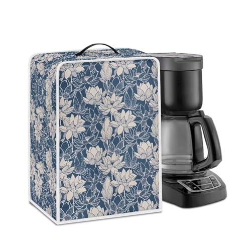 NETILGEN Coffee Maker Cover with Top Handle Design Polyester Kitchen Small Appliance Cover Dust Protection Stain Resistant Fingerprint Protection Universal Size, Blue Lotus Flower