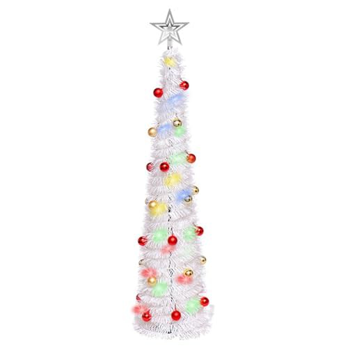 JUNIOO 1.5M/5FT Collapsible Artificial Christmas Tree, Pop-up Christmas Tree with 30pcs Balls and Silver Tree Top Star for Family Gathering Xmas Tree Indoor and Outdoor Christmas Decoration