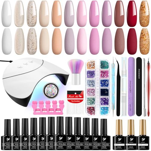 PHOENIXY Gel Nail Polish Kit, Gel Nail Polish Set with 36W U V/LED Lamp UV Nail Polish Kit, Manicure Set with Base and Top Coat