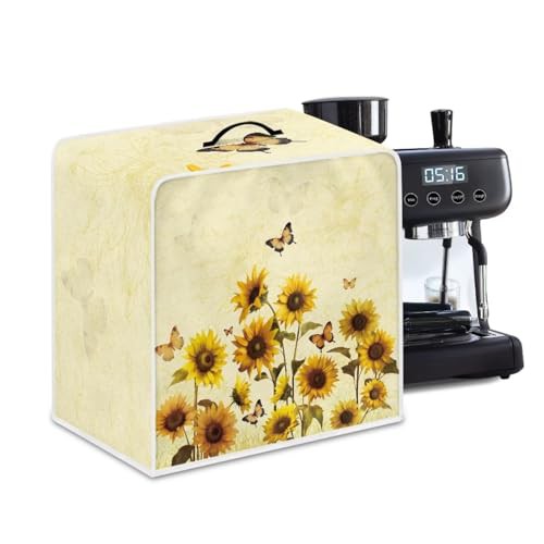 NETILGEN Kitchen Coffee Maker Dust Cover Stain Resistant Protector with Top Handle Design Heat-Resistant Dust Protection Anti-scratch for Juicer Cover Food Processor, Sunflower Butterfly Yellow