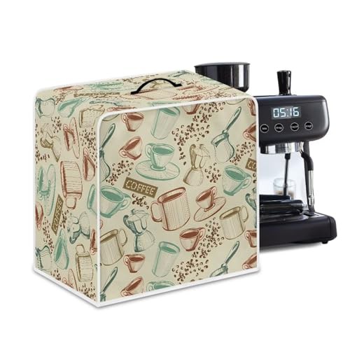 NETILGEN Coffee Maker Cover with Top Handle Polyester Durable Kitchen Small Appliance Cover Dust Protection Stain Resistant Fingerprint Protection Universal Size, Coffee Vintage