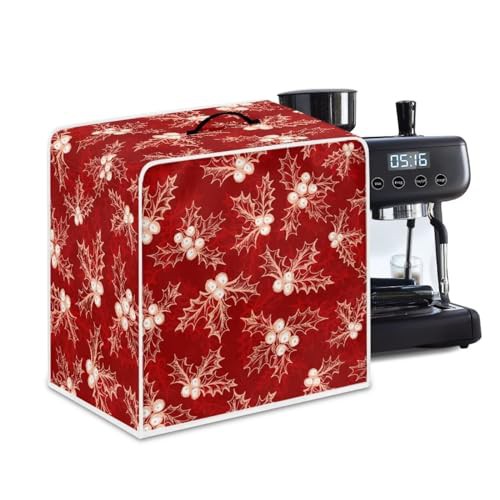 NETILGEN Coffee Maker Dust Cover Home Kitchen Countertop Appliances Cover Dustproof Fingerprint Protection Easy Clean for Home Kitchen Bar Cafe Decoration, Christmas Holly Red
