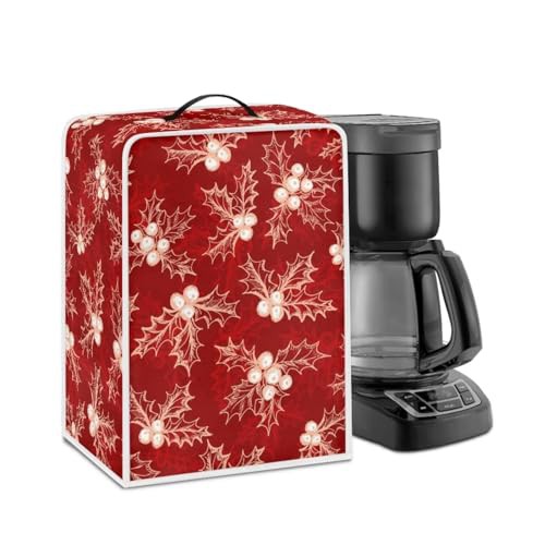 NETILGEN Coffee Maker Dust Cover Home Kitchen Countertop Appliances Cover Dustproof Fingerprint Protection Easy Clean for Home Kitchen Bar Cafe Decoration, Christmas Holly Red