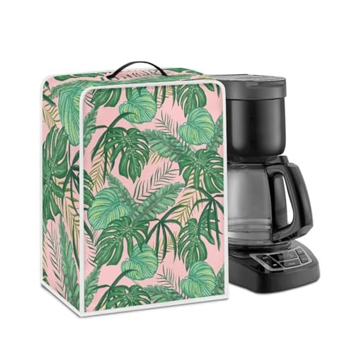 NETILGEN Coffee Maker Dustproof Cover Protective Cover Stain Resistant Dustproof Kitchen Small Appliance Cover with Top Handle for Home Indoor Decor, Tropical Leaf Pink