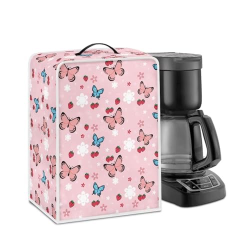 NETILGEN Coffee Maker Dust Cover Kitchen Countertop Appliances Cover Stain-Proof Dustproof Cover Universal Size for Home Indoor Office Kitchen Bar Cafe Decoration, Pink Butterfly Flower