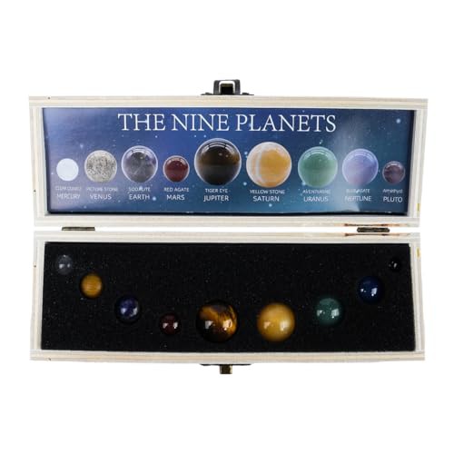 VOANZO 9 Planets Solar Decor Tumbled Crystal Gemstones Ball Set Celestial Desk Decoration & Creative Gift Stunning Crystals for Home or Office