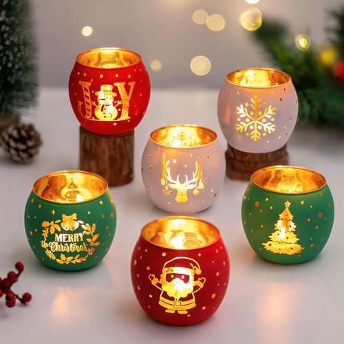 Hewory Christmas Candle Holder Decorations: Set of 6 Tealight Holders Christmas Table Centrepiece,Tea Light Candle Holders Xmas Ornaments 