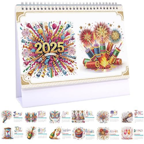 Lebartm 2025 DIY Diamond Art Desk Calendar Creative Design Thick Paper Calendar with to Do List Ornaments Diamond Art Painting Monthly Flip Tabletop Calendar for Home Office Planning-03