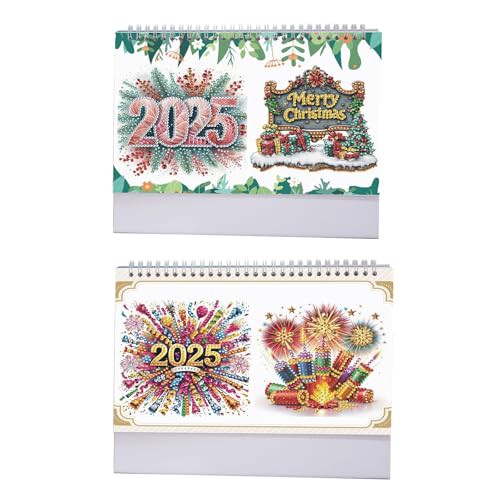 Lebartm 2025 DIY Diamond Art Desk Calendar Creative Design Thick Paper Calendar with to Do List Ornaments Diamond Art Painting Monthly Flip Tabletop Calendar for Home Office Planning-2Pcs