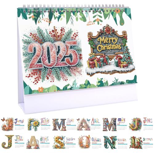 Lebartm 2025 DIY Diamond Art Desk Calendar Creative Design Thick Paper Calendar with to Do List Ornaments Diamond Art Painting Monthly Flip Tabletop Calendar for Home Office Planning-02