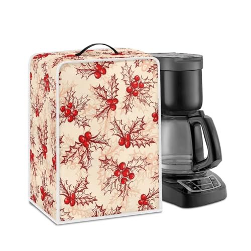NETILGEN Kitchen Appliance Cover Coffee Maker Dust Cover, Stain Resistant Dust Protection Coffee Machine Cover with Top Handle for Home Office Kitchen Bar Decoration, Christmas Holly Beige