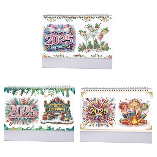Lebartm 2025 DIY Diamond Art Desk Calendar Creative Design Thick Paper Calendar with to Do List Ornaments Diamond Art Painting Monthly Flip Tabletop Calendar for Home Office Planning-3Pcs