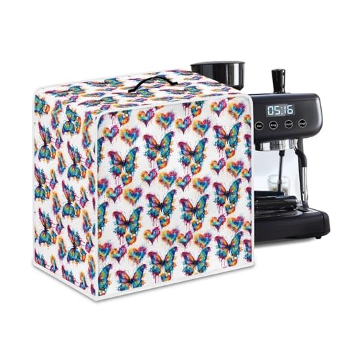 NETILGEN Coffee Maker Dustproof Cover Fingerprint Protection Heat-Resistant Durable Easy Clean Coffee Machine Cover Universal Fits for Most Standard Coffee Makers, Colorful Heart Butterfly