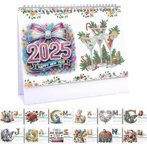 Lebartm 2025 DIY Diamond Art Desk Calendar Creative Design Thick Paper Calendar with to Do List Ornaments Diamond Art Painting Monthly Flip Tabletop Calendar for Home Office Planning-01