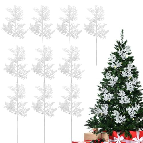 NUZBCPETR Christmas branches 10 PCS Glitter Artificial Christmas Tree Pine Leaves