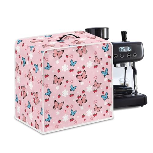 NETILGEN Coffee Maker Dust Cover Kitchen Countertop Appliances Cover Stain-Proof Dustproof Cover Universal Size for Home Indoor Office Kitchen Bar Cafe Decoration, Pink Butterfly Flower