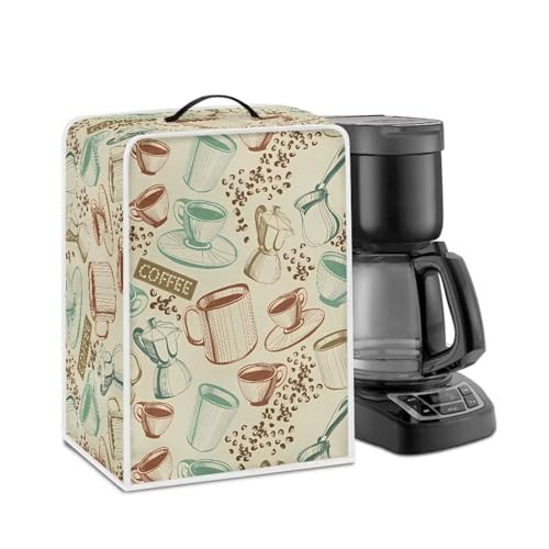 NETILGEN Coffee Maker Cover with Top Handle Polyester Durable Kitchen Small Appliance Cover Dust Protection Stain Resistant Fingerprint Protection Universal Size, Coffee Vintage