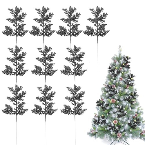 NUZBCPETR Christmas branches 10 PCS Glitter Artificial Christmas Tree Pine Leaves