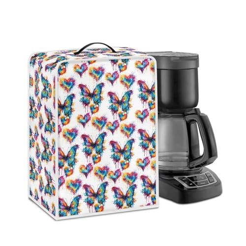 NETILGEN Coffee Maker Dustproof Cover Fingerprint Protection Heat-Resistant Durable Easy Clean Coffee Machine Cover Universal Fits for Most Standard Coffee Makers, Colorful Heart Butterfly