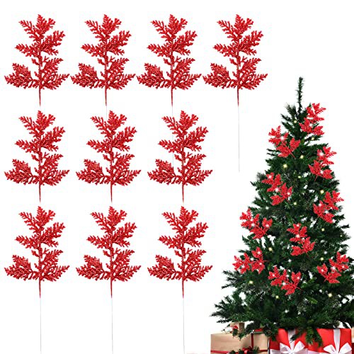 NUZBCPETR Christmas branches 10 PCS Glitter Artificial Christmas Tree Pine Leaves