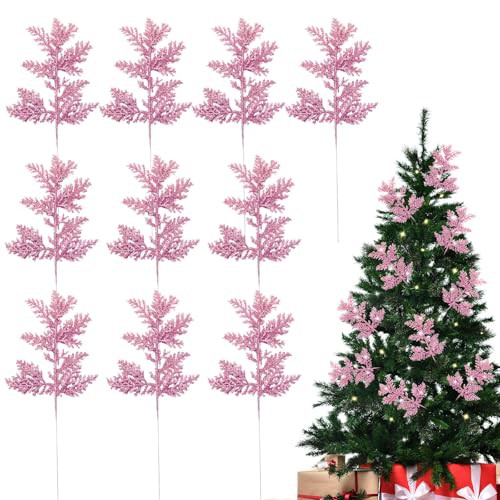 NUZBCPETR Christmas branches 10 PCS Glitter Artificial Christmas Tree Pine Leaves