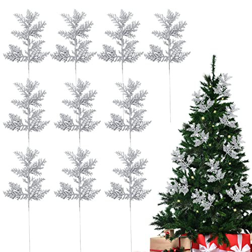 NUZBCPETR Christmas branches 10 PCS Glitter Artificial Christmas Tree Pine Leaves