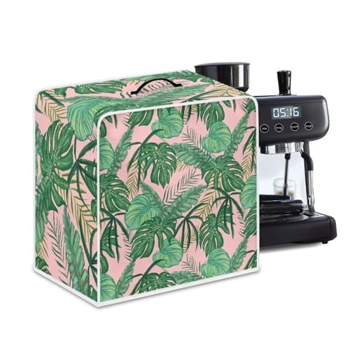NETILGEN Coffee Maker Dustproof Cover Protective Cover Stain Resistant Dustproof Kitchen Small Appliance Cover with Top Handle for Home Indoor Decor, Tropical Leaf Pink
