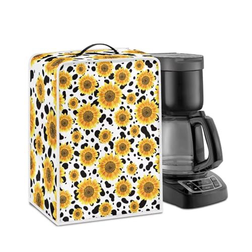 NETILGEN Coffee Maker Cover with Top Handle Polyester Durable Kitchen Small Appliance Cover Dust Protection Stain Resistant Fingerprint Protection Universal Size, Sunflower Cow Print