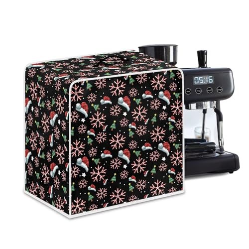 NETILGEN Coffee Maker Cover Home Kitchen Countertop Appliances Cover Fits for Most Standard Coffee Makers, Keep Coffee Maker Free from Stain Liquid Fingerprint, Christmas Hat Snowflakes