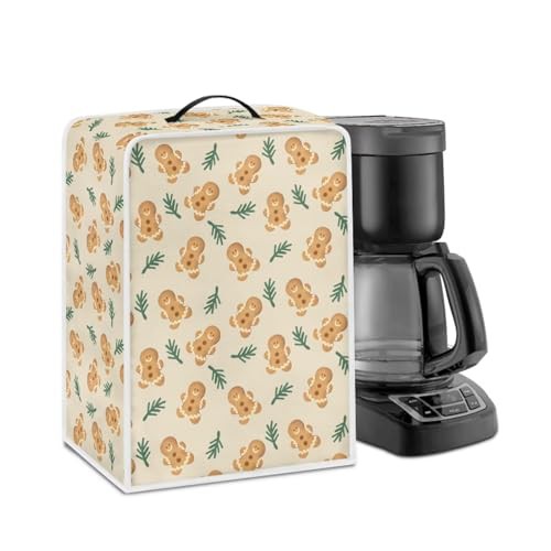 NETILGEN Kitchen Appliance Cover Coffee Maker Dust Cover, Stain Resistant Dust Protection Coffee Machine Cover with Top Handle for Home Office Kitchen Bar Decoration, Gingerbread Man Leaf