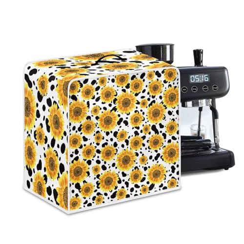 NETILGEN Coffee Maker Cover with Top Handle Polyester Durable Kitchen Small Appliance Cover Dust Protection Stain Resistant Fingerprint Protection Universal Size, Sunflower Cow Print