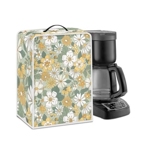 NETILGEN Coffee Maker Dustproof Cover Protective Cover Stain Resistant Dustproof Kitchen Small Appliance Cover with Top Handle for Home Indoor Decor, Yellow Green Flower